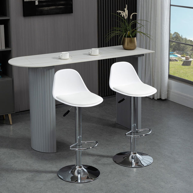 Adjustable Swivel Bar Stools, Set of 2 - White Faux Leather