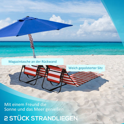 Foldable Red Beach Mat Set - Adjustable sun lounger, 142x51x40cm