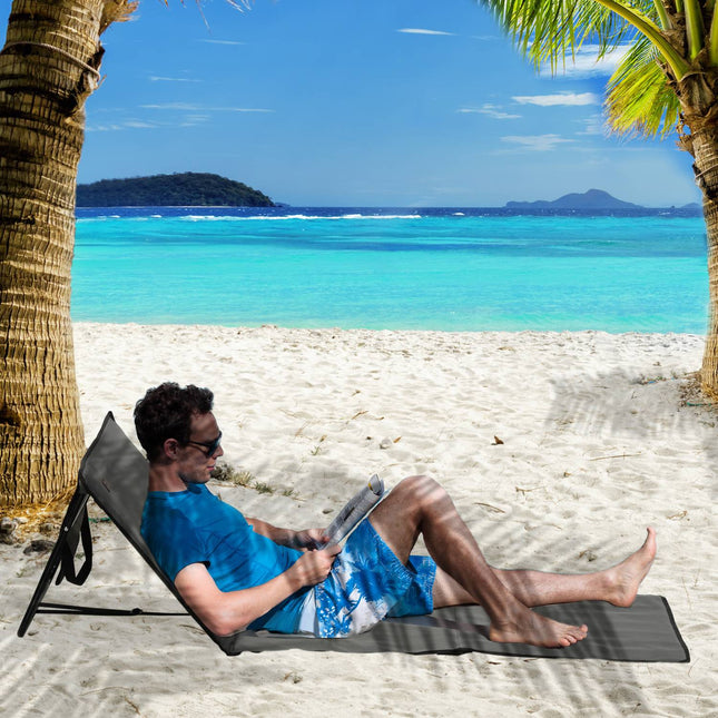 Folding beach chair set, adjustable, with carry bag