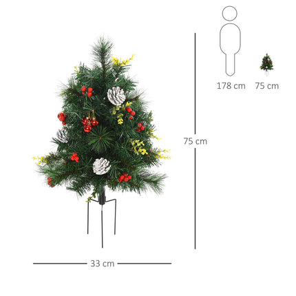 Set of 2 mini Christmas trees with cones and LED lights