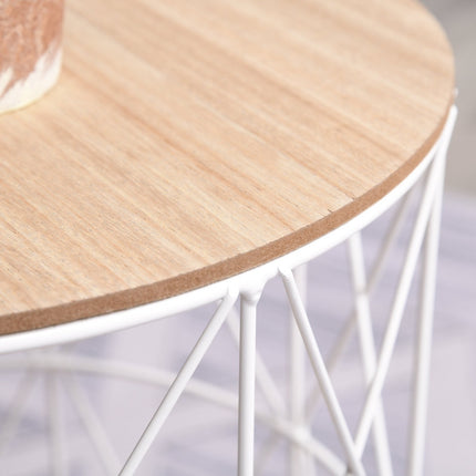 Set of 2 round coffee tables, natural & white MDF, metal