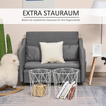Set of 2 round coffee tables, natural & white MDF, metal