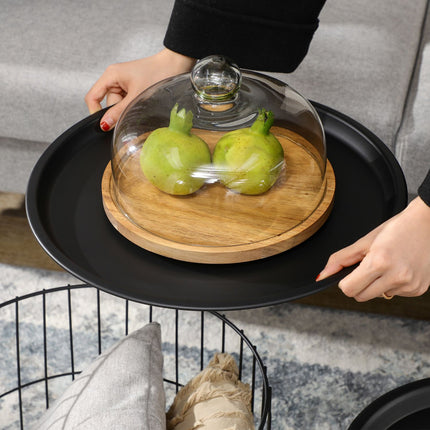 Set of 2 coffee tables in black steel with storage
