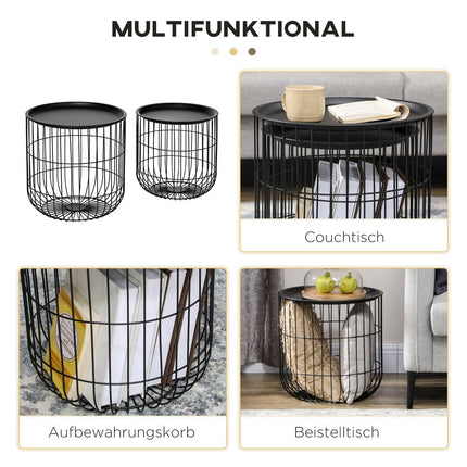 Set of 2 coffee tables in black steel with storage