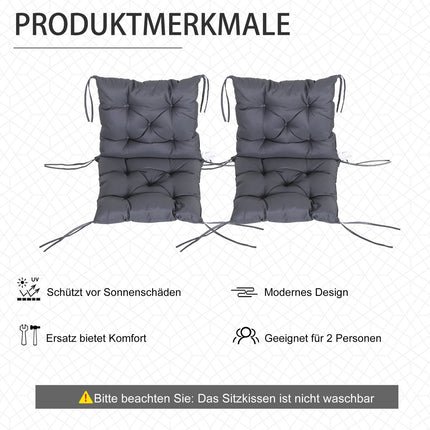 Set Van 2 Kussens Voor Lage Rugstoelkussens, Zitkussens, Tuinkussens, Grijs
