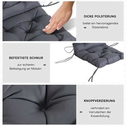 Set Van 2 Kussens Voor Lage Rugstoelkussens, Zitkussens, Tuinkussens, Grijs