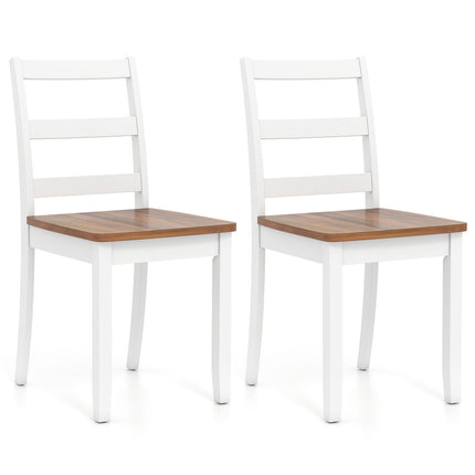 Set Of 2 Dining Chairs, Ladder Back, Rubberwood Legs