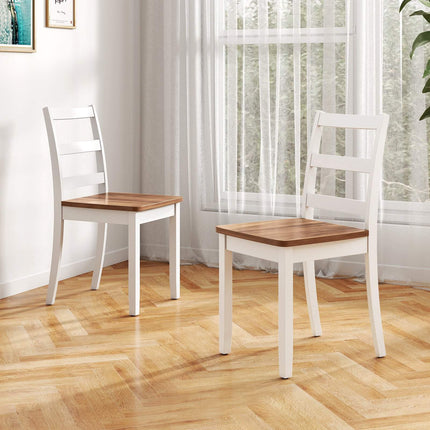 Set Of 2 Dining Chairs, Ladder Back, Rubberwood Legs