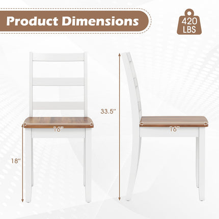 Set Of 2 Dining Chairs, Ladder Back, Rubberwood Legs