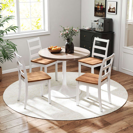 Set Of 2 Dining Chairs, Ladder Back, Rubberwood Legs