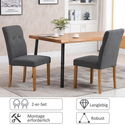 Dining chairs Set of 2, Padded linen-polyester, dark grey