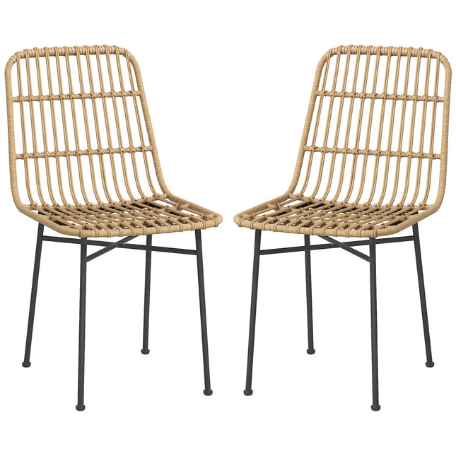 Set of 2 yellow steel dining chairs with rat-look backrest