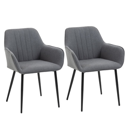 Dark gray dining chairs Set of 2, linen upholstery, metal legs