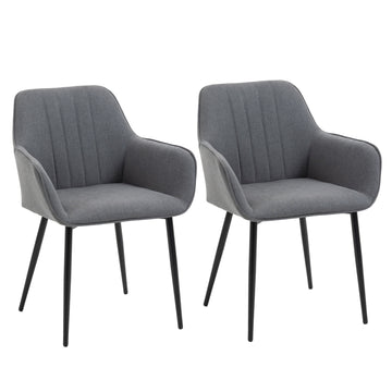 Dark gray dining chairs Set of 2, linen upholstery, metal legs