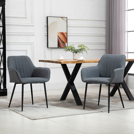 Dark gray dining chairs Set of 2, linen upholstery, metal legs
