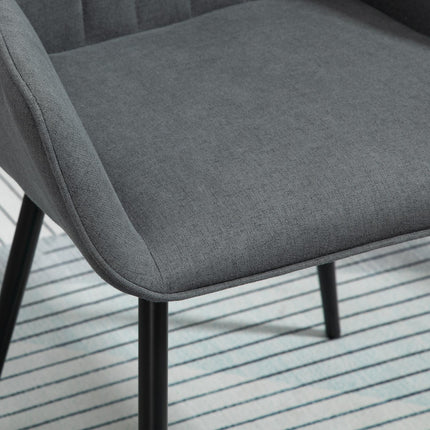 Dark gray dining chairs Set of 2, linen upholstery, metal legs