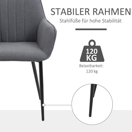 Dark gray dining chairs Set of 2, linen upholstery, metal legs