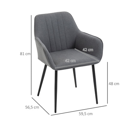 Dark gray dining chairs Set of 2, linen upholstery, metal legs