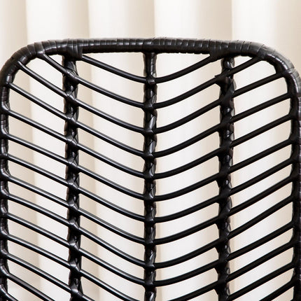 Set of 2 dining chairs in black rattan with backrest