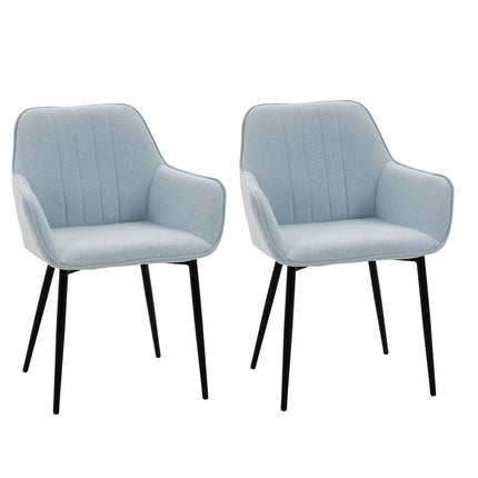 Set of 2 upholstered dining chairs, linen, blue, metal legs