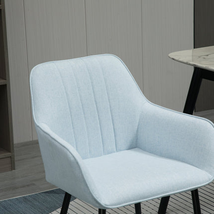 Set of 2 upholstered dining chairs, linen, blue, metal legs