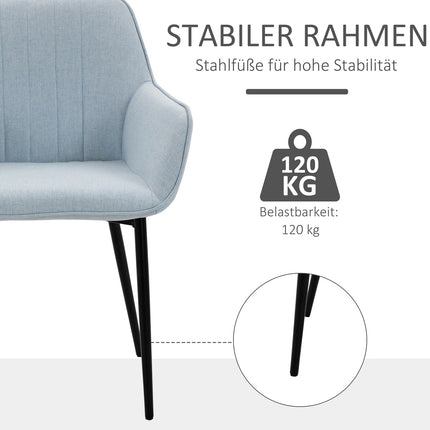 Set of 2 upholstered dining chairs, linen, blue, metal legs