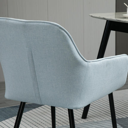 Set of 2 upholstered dining chairs, linen, blue, metal legs