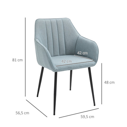 Set of 2 upholstered dining chairs, linen, blue, metal legs