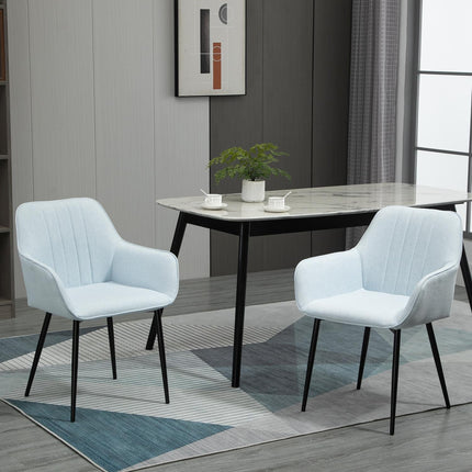 Set of 2 upholstered dining chairs, linen, blue, metal legs