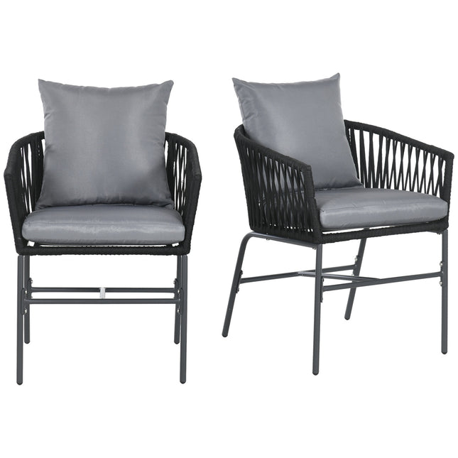 Set of 2 Boho garden chairs with cushions, metal frame