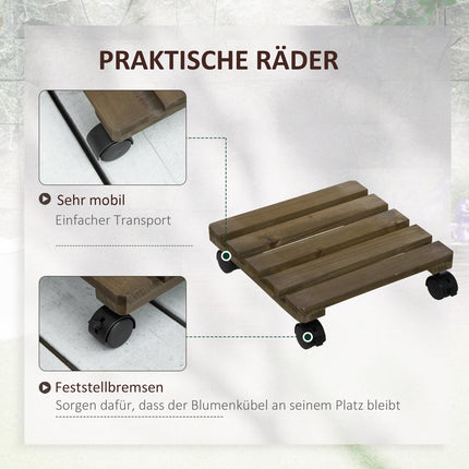 Rolling plant stand with brakes - Set of 2, 30x30cm, dark brown