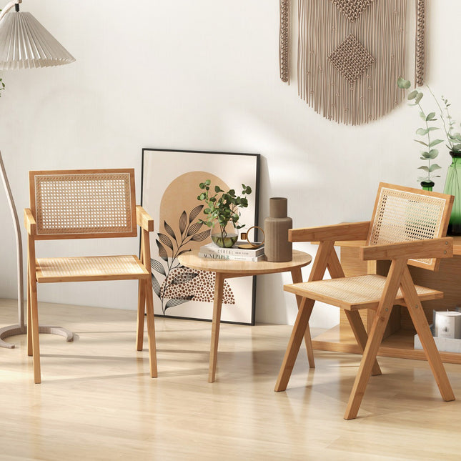 Set van 2 rotan fauteuils met een frame van natuurlijk bamboe.