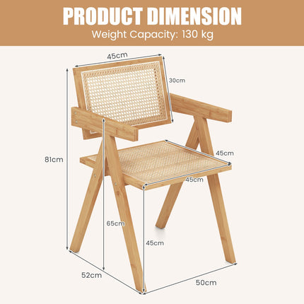 Set Of 2 Rattan Accent Chairs, Natural Bamboo Frame