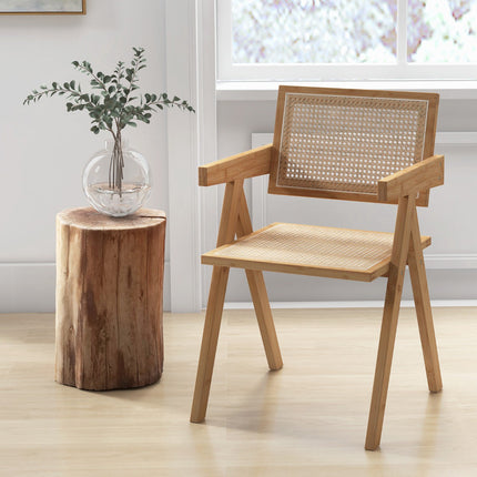 Set Of 2 Rattan Accent Chairs, Natural Bamboo Frame