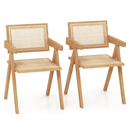 Set Of 2 Rattan Accent Chairs, Natural Bamboo Frame