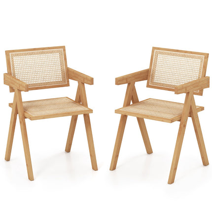 Set Of 2 Rattan Accent Chairs, Natural Bamboo Frame