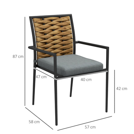 Stackable rattan garden chairs with 2 cushions, gray