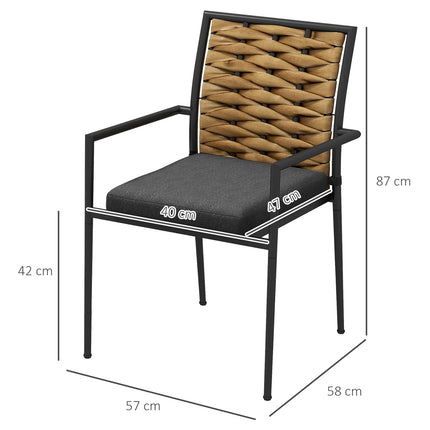 Rattan garden chairs, stackable with cushions, black
