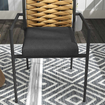 Rattan garden chairs, stackable with cushions, black
