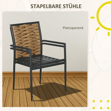 Rattan garden chairs, stackable with cushions, black