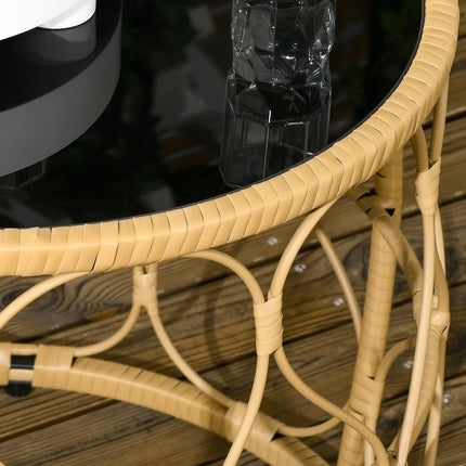 Rattan side table, set of 2, stackable glass top
