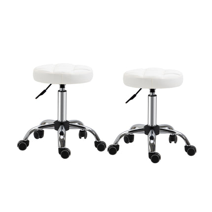 Adjustable white faux leather wheelchairs, set of 2