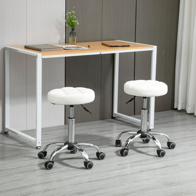Adjustable white faux leather wheelchairs, set of 2
