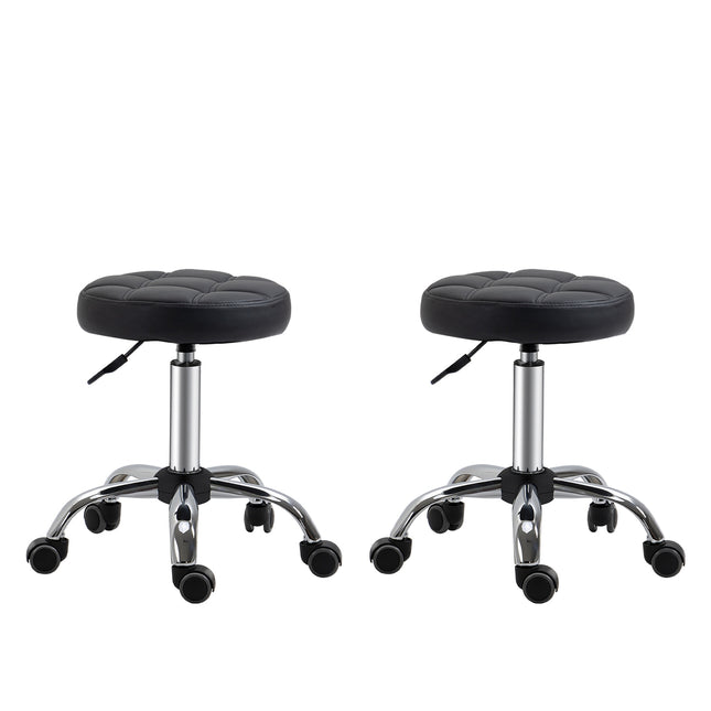 Height-adjustable swivel lounge stools in black artificial leather, set of 2