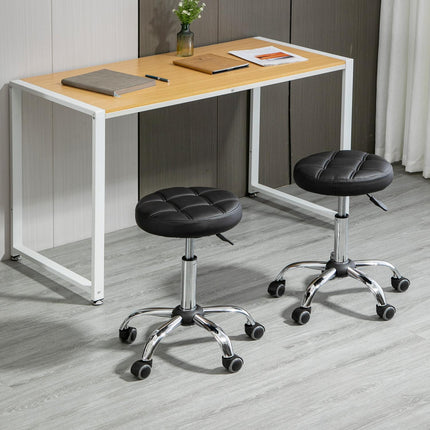 Height-adjustable swivel lounge stools in black artificial leather, set of 2
