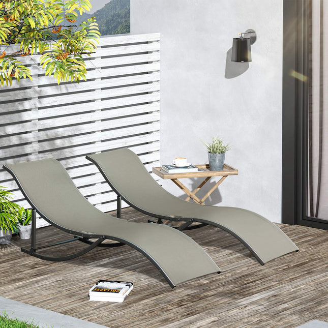 Ergonomic sun lounger set, aluminum frame, light grey