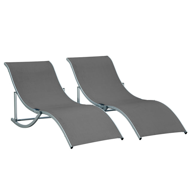 Set of 2 ergonomic sun loungers, dark gray textile