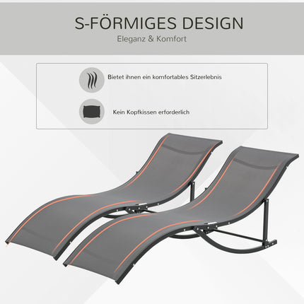 Set Van 2 Ligstoelen, Tuinstoelen, Stoffen Ligstoelen, Ergonomische Aluminium Tekstlijn Donkergrijs 165 X 61 X 63 Cm