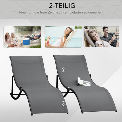 Set Van 2 Ligstoelen, Tuinstoelen, Stoffen Ligstoelen, Ergonomische Aluminium Tekstlijn Donkergrijs 165 X 61 X 63 Cm
