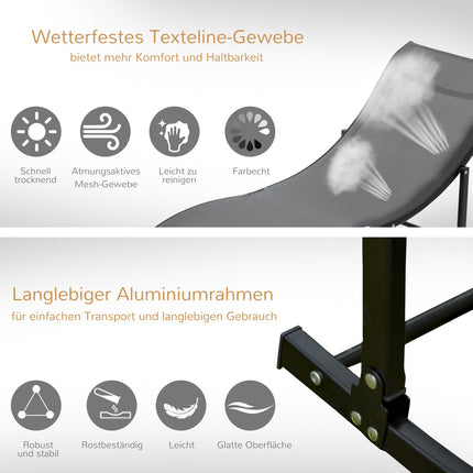 Set Van 2 Ligstoelen, Tuinstoelen, Stoffen Ligstoelen, Ergonomische Aluminium Tekstlijn Donkergrijs 165 X 61 X 63 Cm